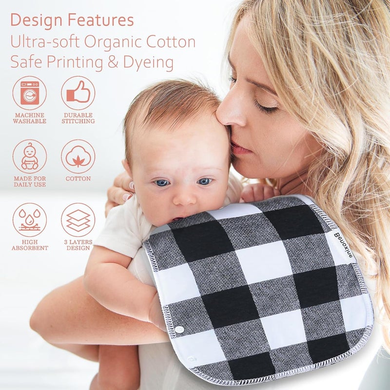 Benoxine Baby Burp Cloths & Baby Bibs 2-in-1 Design Large Size 3 Layers Thicken Cotton Super Absorbent and Soft Baby Spit Up Burping Rags Baby Burp Cloth Set for Boys and Girls Solid 12 Pack - Image 5